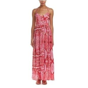 Amanda Uprichard Rio 100% silk maxi dress in a red and white scarf print